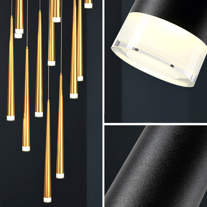 Stairs Pendant Light Fixture Metal Line Shape Modern Style Multiple Hanging Light