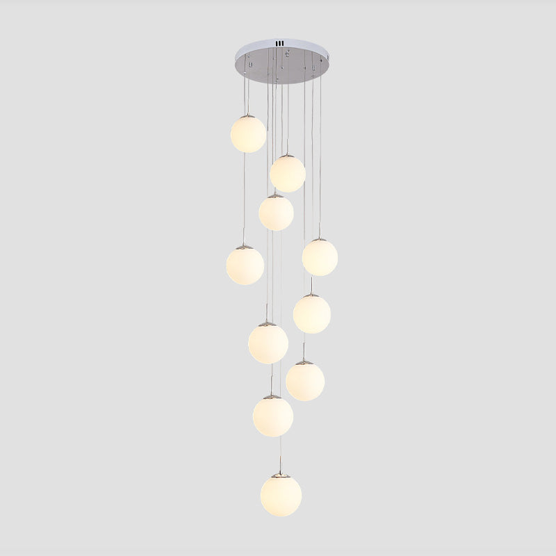Modern Ball Pendant Glass 10 Heads Multiple Hanging Ceiling Light for Spiral Stair