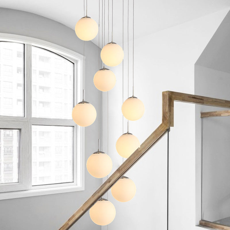 Modern Ball Pendant Glass 10 Heads Multiple Hanging Ceiling Light for Spiral Stair