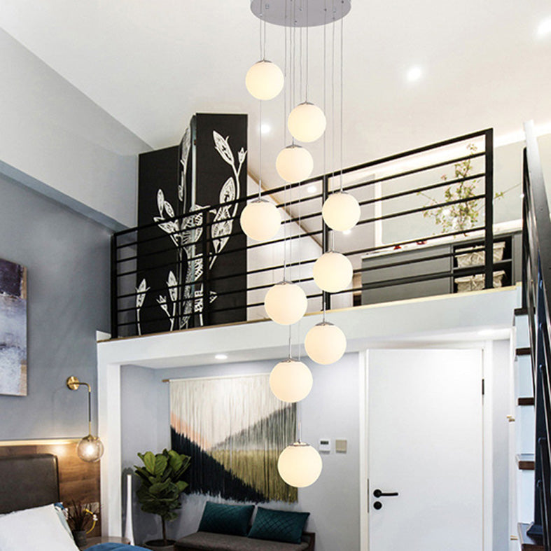 Modern Ball Pendant Glass 10 Heads Multiple Hanging Ceiling Light for Spiral Stair