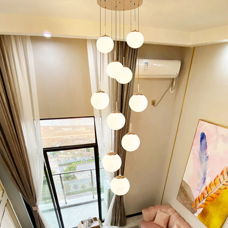 Modern Ball Pendant Glass 10 Heads Multiple Hanging Ceiling Light for Spiral Stair