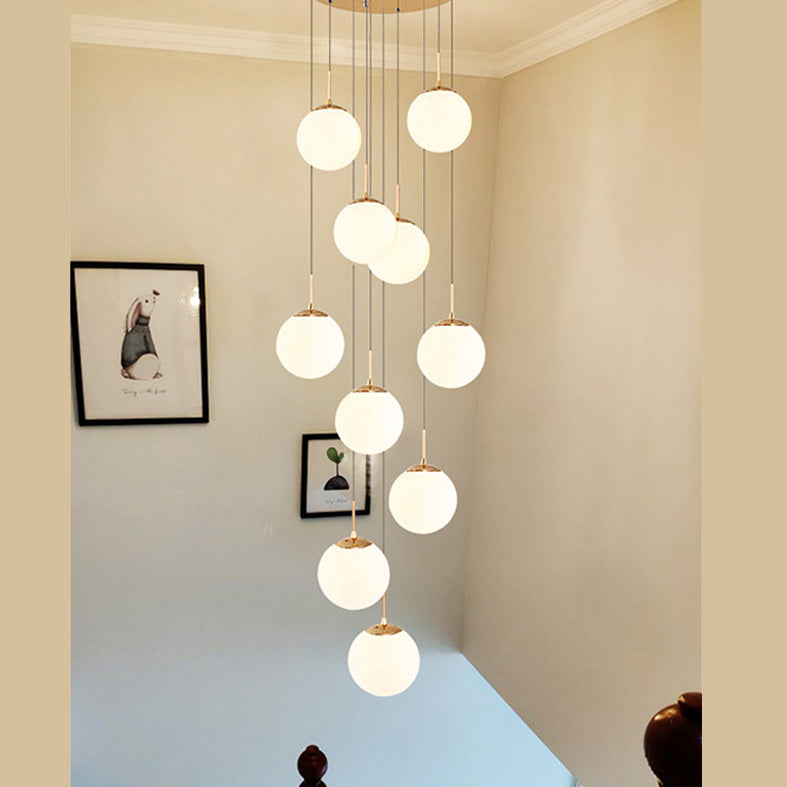 Modern Ball Pendant Glass 10 Heads Multiple Hanging Ceiling Light for Spiral Stair