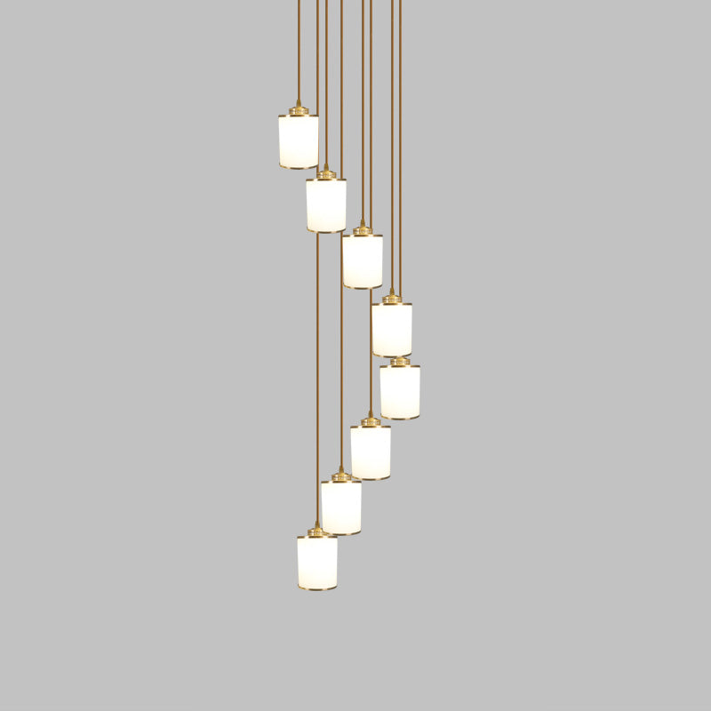 Modern Cylindrical Pendant Glass Multiple Hanging Ceiling Light for Spiral Stair