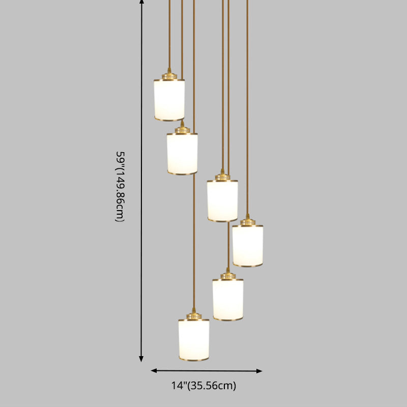 Modern Cylindrical Pendant Glass Multiple Hanging Ceiling Light for Spiral Stair