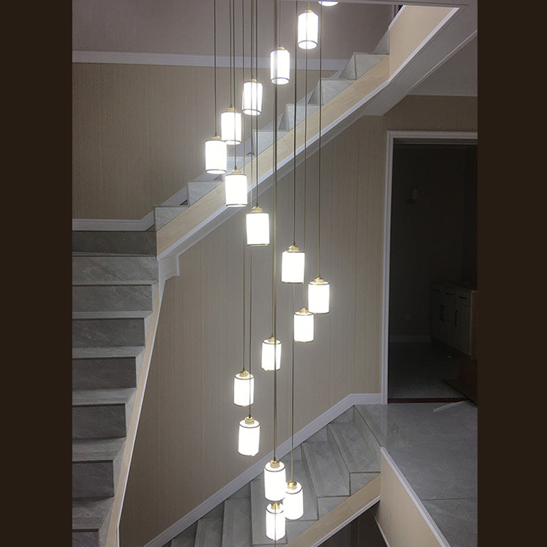 Modern Cylindrical Pendant Glass Multiple Hanging Ceiling Light for Spiral Stair