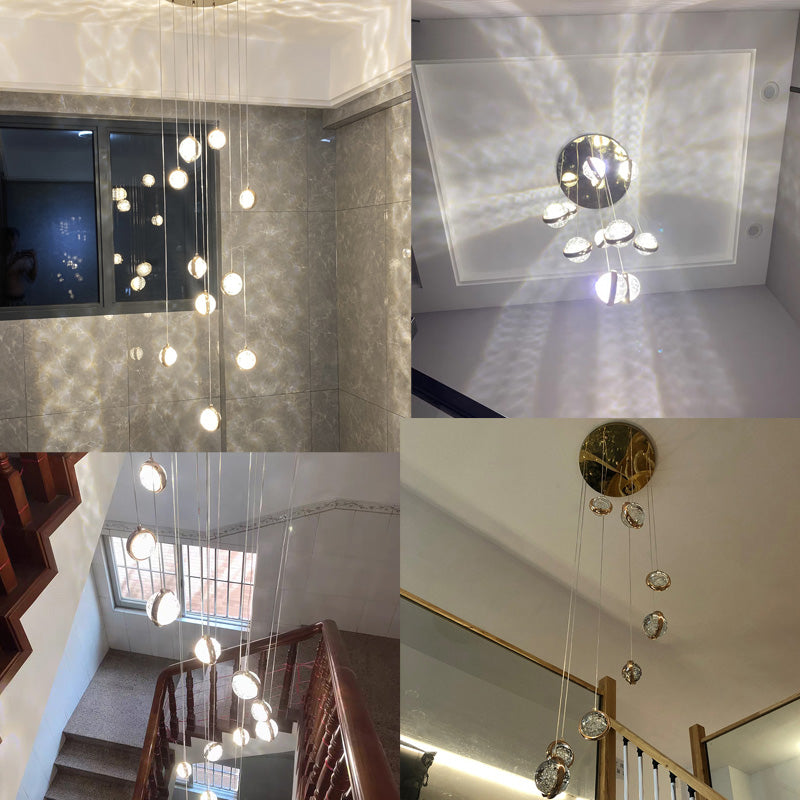 Pendard moderne Métal et cristal multiple suspendu pour escalier