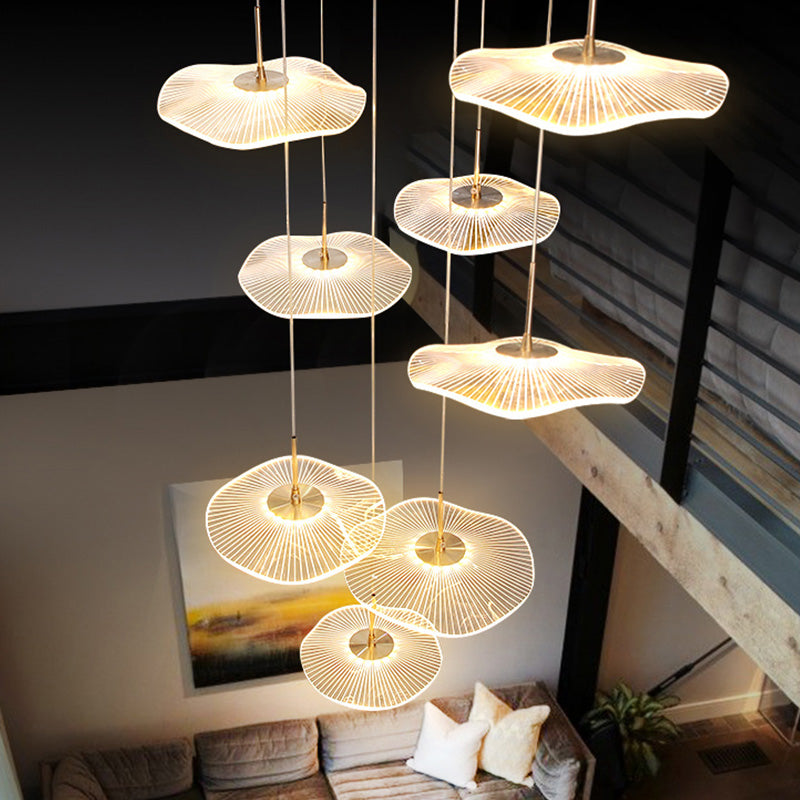 Modern Special Shape Pendant Clear Acrylic Hanging Ceiling Light for Spiral Stair