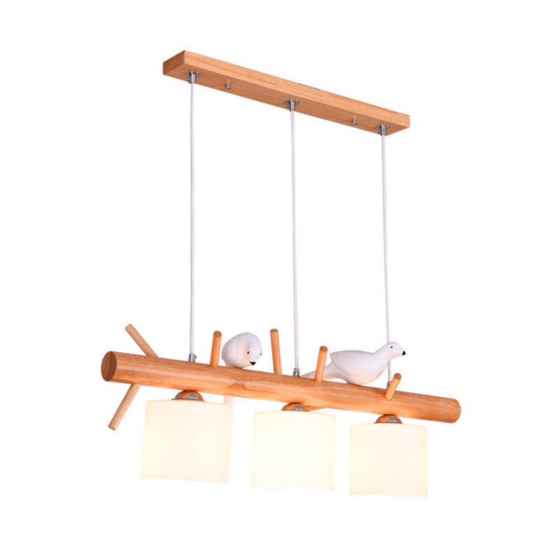 Luci del lampadario dell'isola cilindro moderni apparecchi di illuminazione lampadario in vetro con decorazione di uccelli