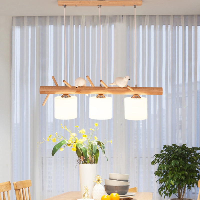 Luci del lampadario dell'isola cilindro moderni apparecchi di illuminazione lampadario in vetro con decorazione di uccelli