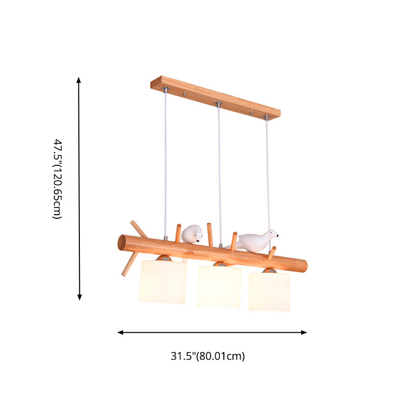 Luci del lampadario dell'isola cilindro moderni apparecchi di illuminazione lampadario in vetro con decorazione di uccelli