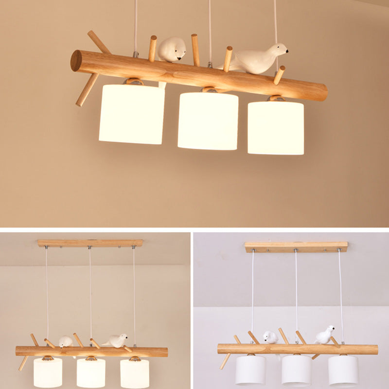 Luci del lampadario dell'isola cilindro moderni apparecchi di illuminazione lampadario in vetro con decorazione di uccelli