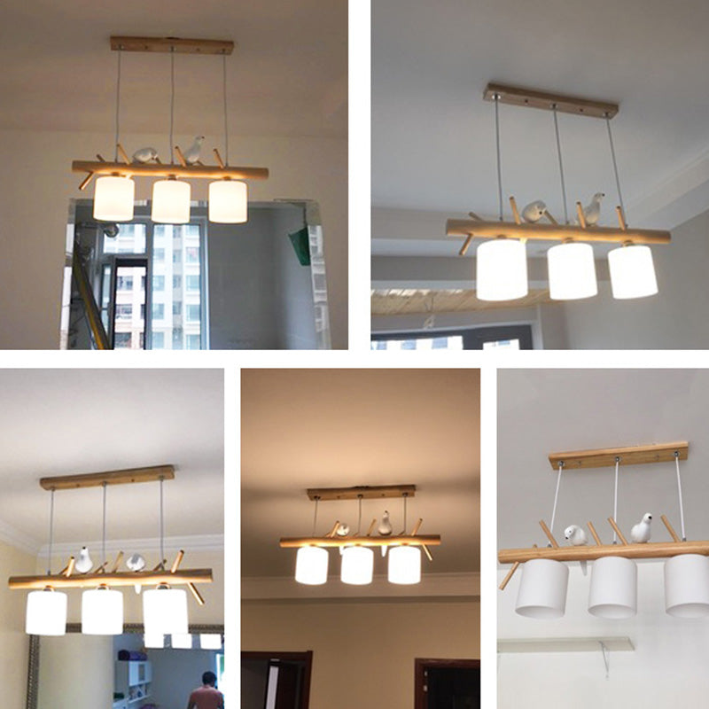 Luci del lampadario dell'isola cilindro moderni apparecchi di illuminazione lampadario in vetro con decorazione di uccelli