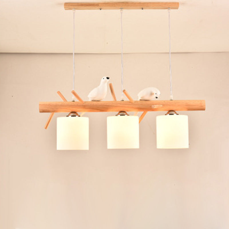 Luci del lampadario dell'isola cilindro moderni apparecchi di illuminazione lampadario in vetro con decorazione di uccelli