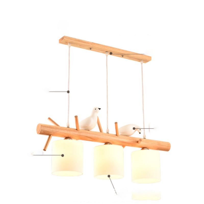 Luci del lampadario dell'isola cilindro moderni apparecchi di illuminazione lampadario in vetro con decorazione di uccelli