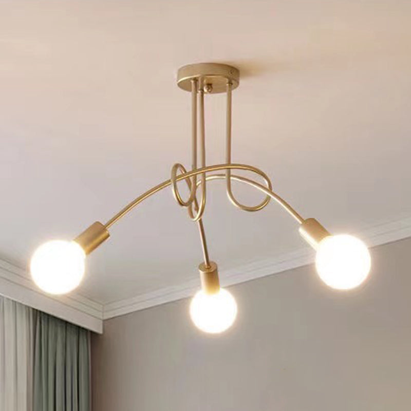 Industrial Vintage Sputnik Ceiling Light Wrought Iron Bare Bulb Semi Flush Mount for Living Room