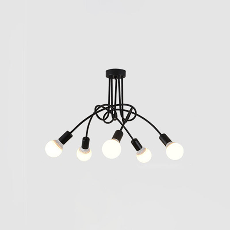 Industrial Vintage Sputnik Ceiling Light Wrought Iron Bare Bulb Semi Flush Mount for Living Room