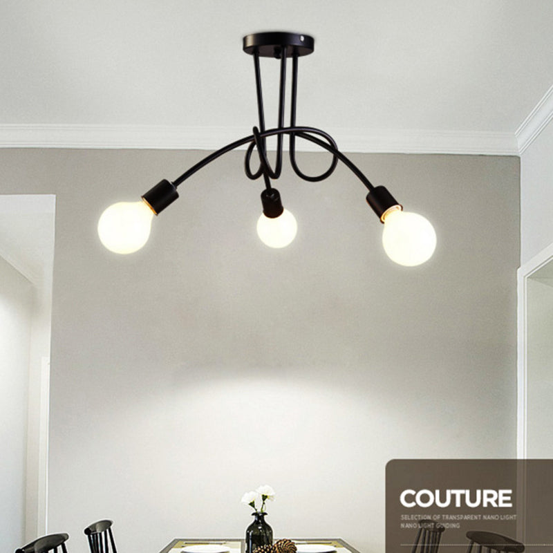 Industrial Vintage Sputnik Ceiling Light Wrought Iron Bare Bulb Semi Flush Mount for Living Room
