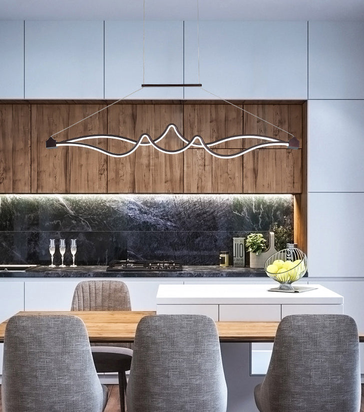 Espresso lineares LED -Insellicht im modernen prägnanten Aluminium -Anhänger Licht mit Acrylschatten