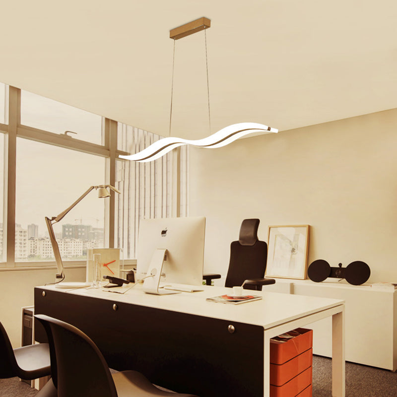 Acrylic White LED Island Light in Modern Concise Style Iron Linear Pendant Light for Dining Room