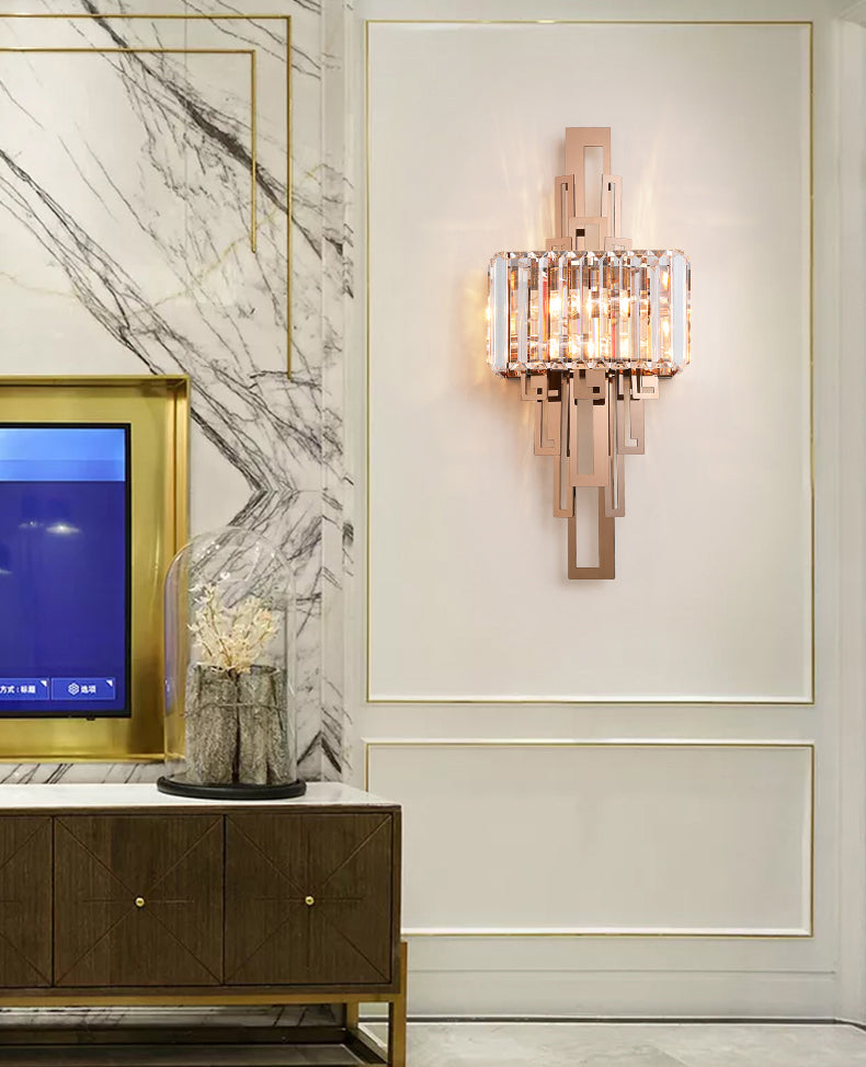 Disconce da parete a 2 luci oro nella moderna lampada da parete in metallo elettroplato in stile creativo con tonalità di cristallo