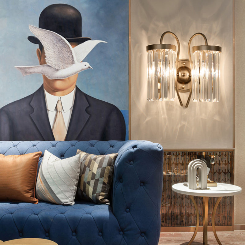 Lampada da parete in ottone in metallo elettroplato in moderna luce cilindrica cristallina di cristallo