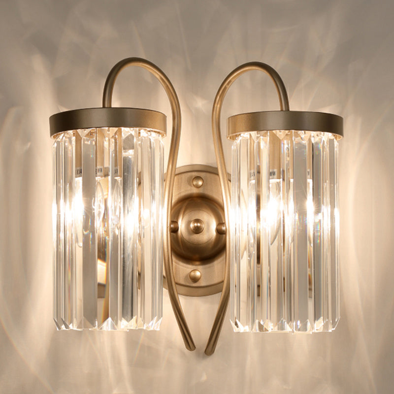 Lampada da parete in ottone in metallo elettroplato in moderna luce cilindrica cristallina di cristallo