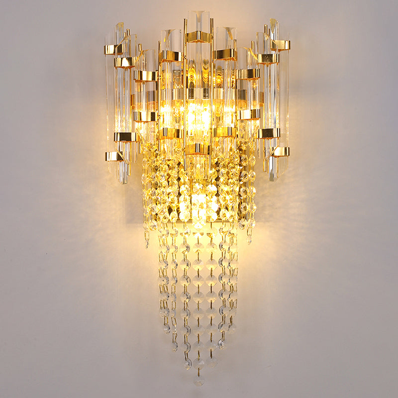 Crystal Gold Wall Lamp in Modern Artistic Style Electroplate Metal 3-Light Wall Sconce