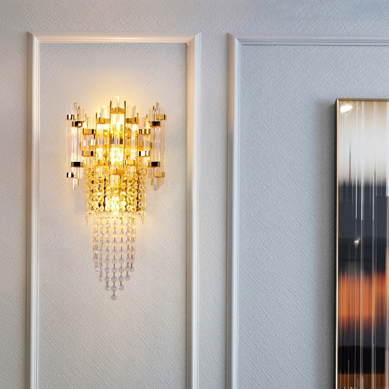 Lámpara de pared de oro de cristal en el estilo artístico moderno de metal electroplacado de 3 luces.