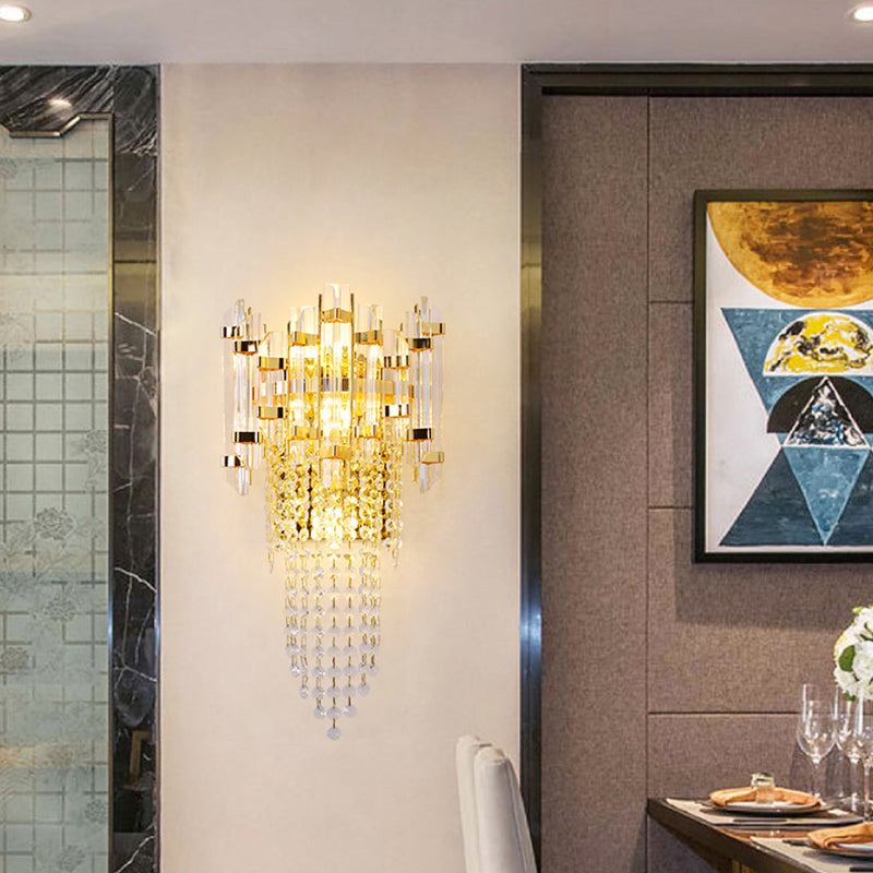 Lámpara de pared de oro de cristal en el estilo artístico moderno de metal electroplacado de 3 luces.