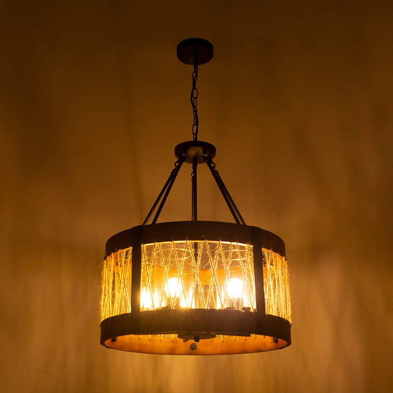 Lámpara de lámpara de madera de lámpara de lámpara de lámpara de lámpara de 5 cabezas Luz de techo de sala de estar en marrón