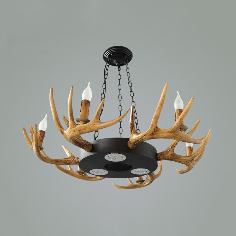 6 Lights Resin Chandelier Lamp Village Wood Candelabra Living Room Down Lighting Pendant