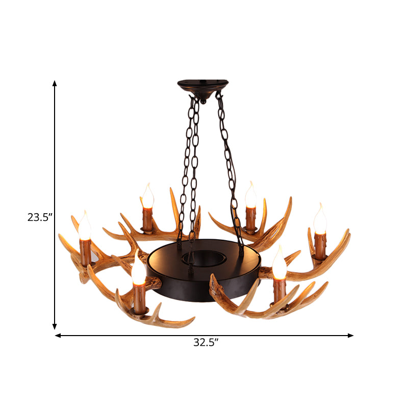 6 Lights Resin Chandelier Lamp Village Wood Candelabra Living Room Down Lighting Pendant