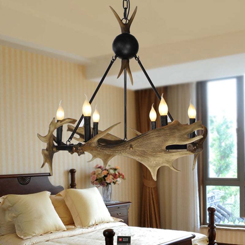 Lampadario a pendente di corna in finto marrone Resina rustica Rustica 6/8 Teste da letto Luce a soffitto appeso