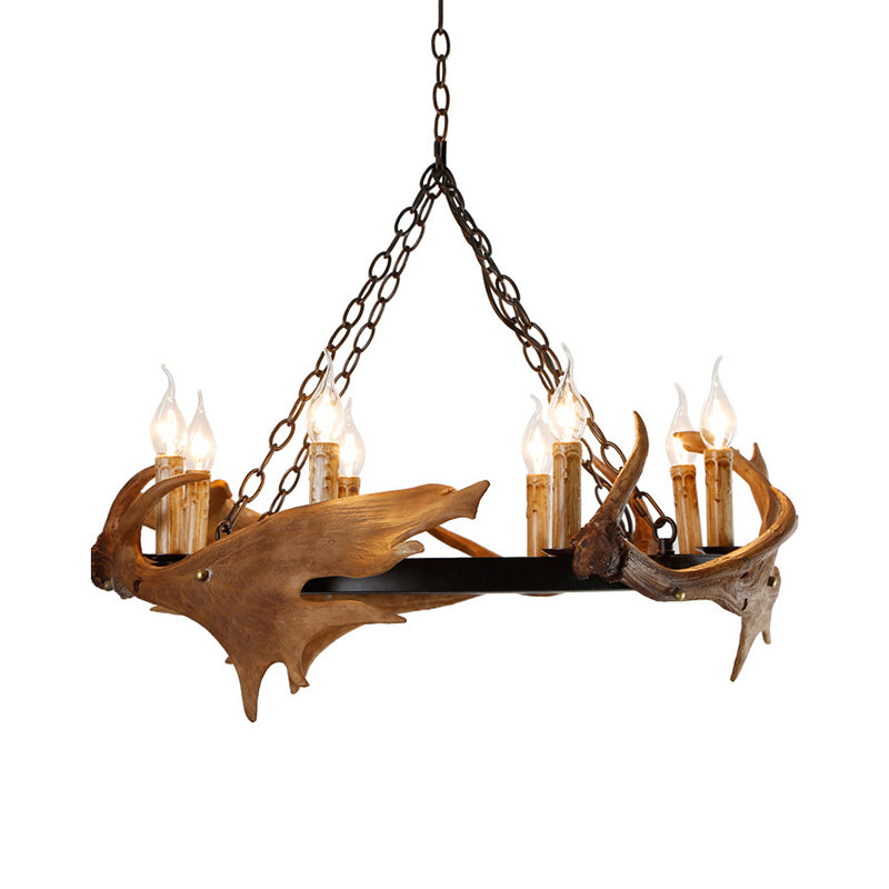 Lampadario a pendente di corna in finto marrone Resina rustica Rustica 6/8 Teste da letto Luce a soffitto appeso