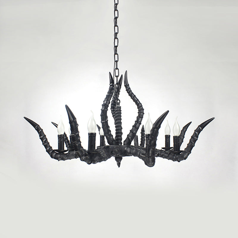 Rustic Sheep Horn Hanging Pendant 6 Lights Resin Ceiling Chandelier in Black for Restaurant