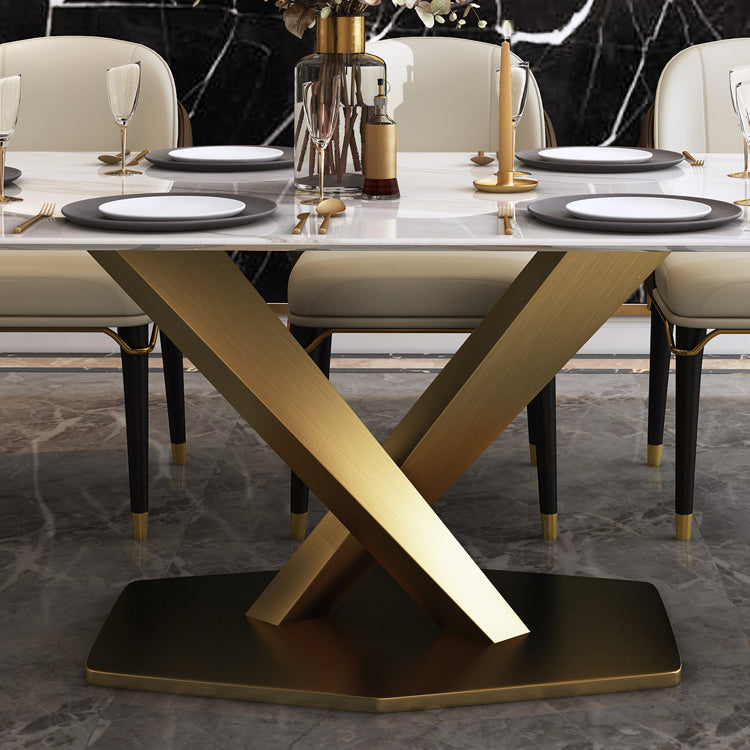 Contemporary Sintered Stone Top Dining Room Set with Rectangle Table and Pedestal Base Dinette Set