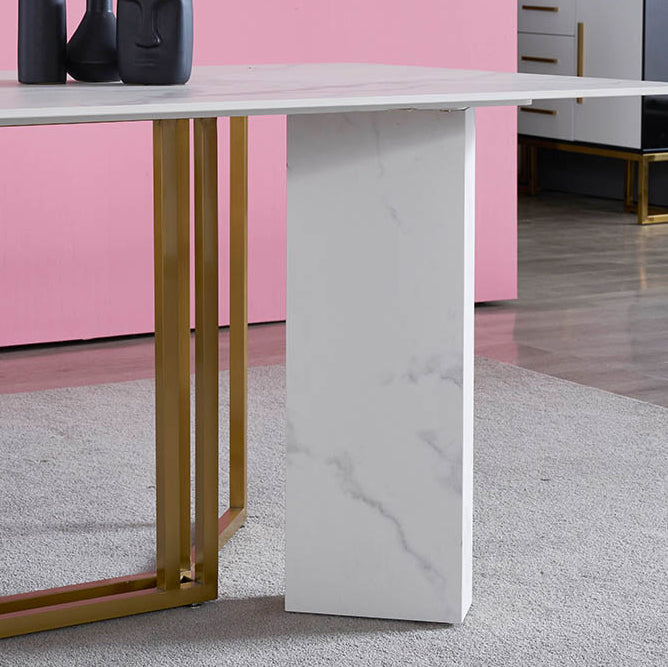 Glam Style Sintered Stone Dining Table with White Rectangle Shape Table for Home Use