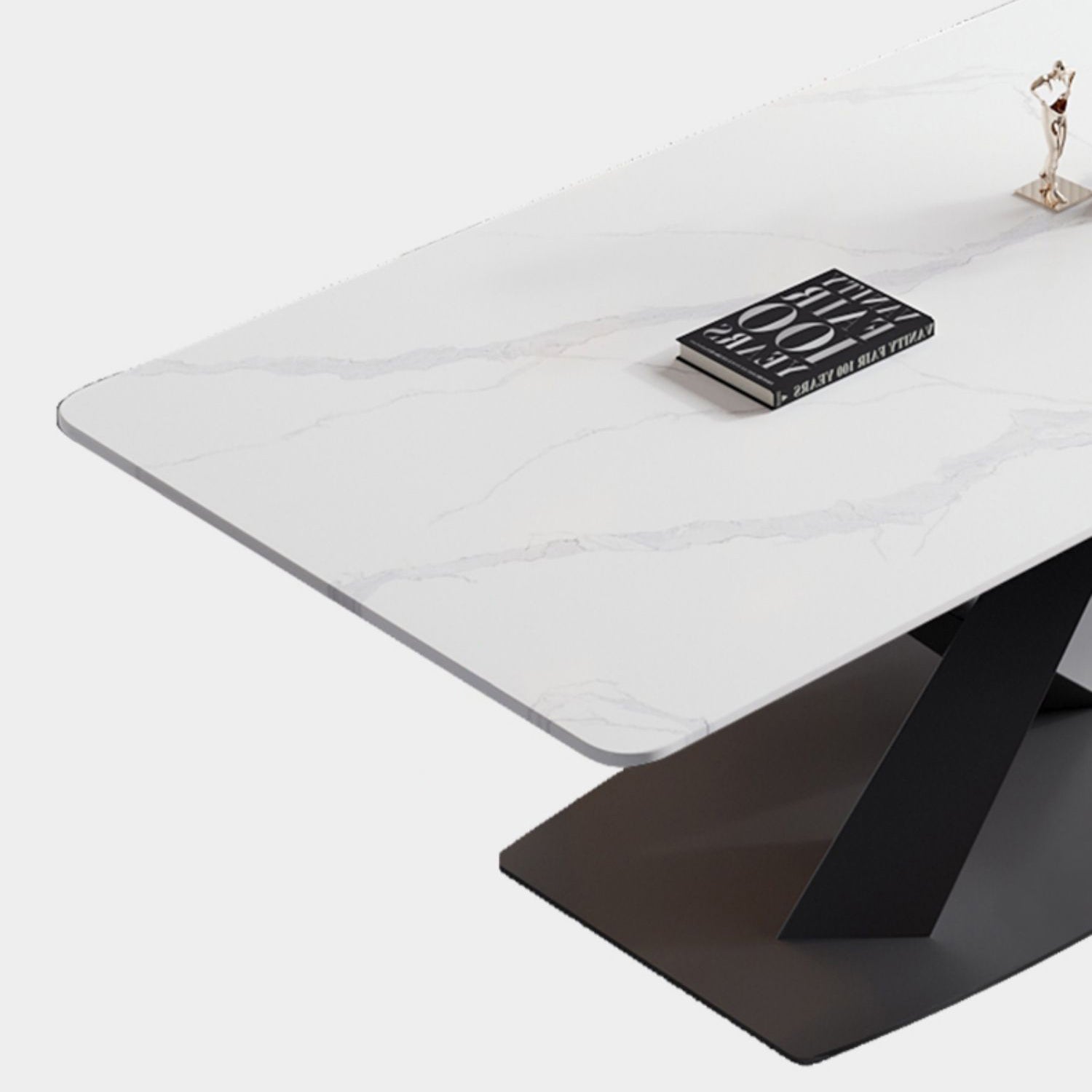 Modern Style Sintered Stone Dining Table with White Table and Trestle Base for Home Use