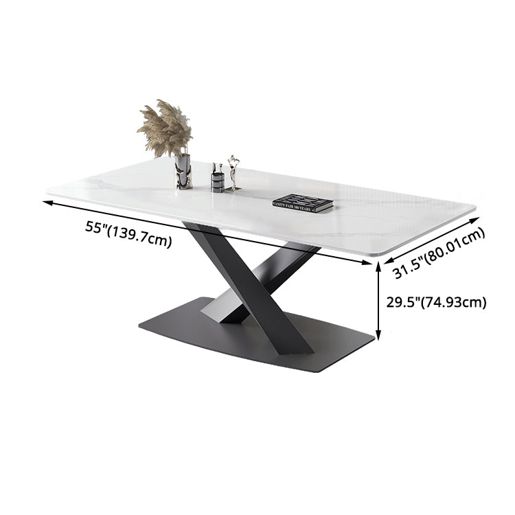 Modern Style Sintered Stone Dining Table with White Table and Trestle Base for Home Use