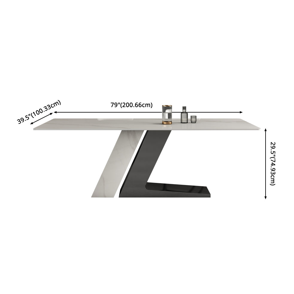 Modern Style Sintered Stone Dining Set with White Rectangle Shape Table and Double Pedestal Base