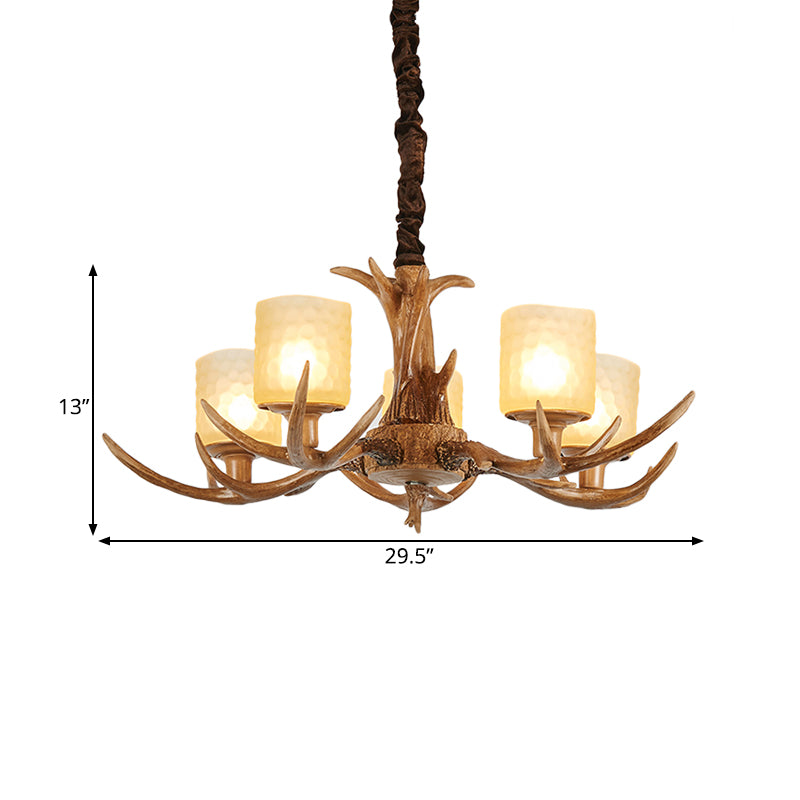 Cylindrical Glass Ceiling Lamp Traditional 4/6/8-Bulb Living Room Pendant Chandelier in Brown
