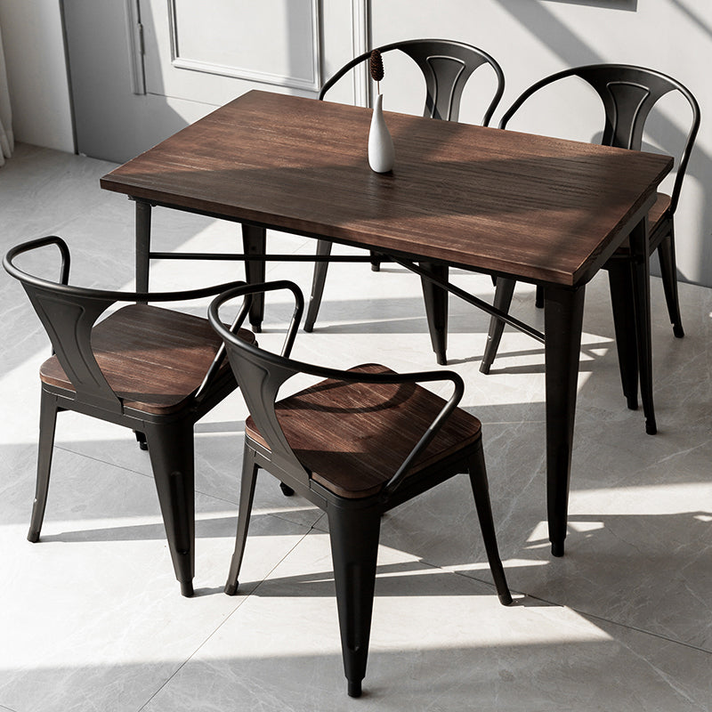 Industrial Dining Table Set with Rectangle Top and Black Base Kitchen Furniture