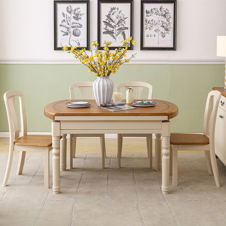 Traditional Solid Wood Dining Room Set with Rectangle Top and White Base Dining Furniture
