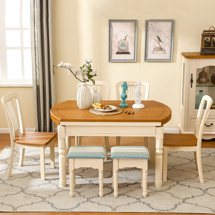 Traditional Solid Wood Dining Room Set with Rectangle Top and White Base Dining Furniture