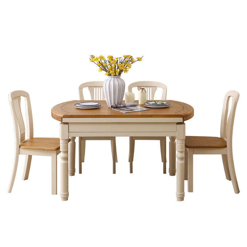 Traditional Solid Wood Dining Room Set with Rectangle Top and White Base Dining Furniture