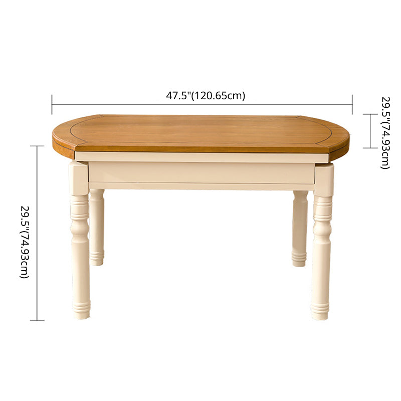 Traditional Solid Wood Dining Room Set with Rectangle Top and White Base Dining Furniture