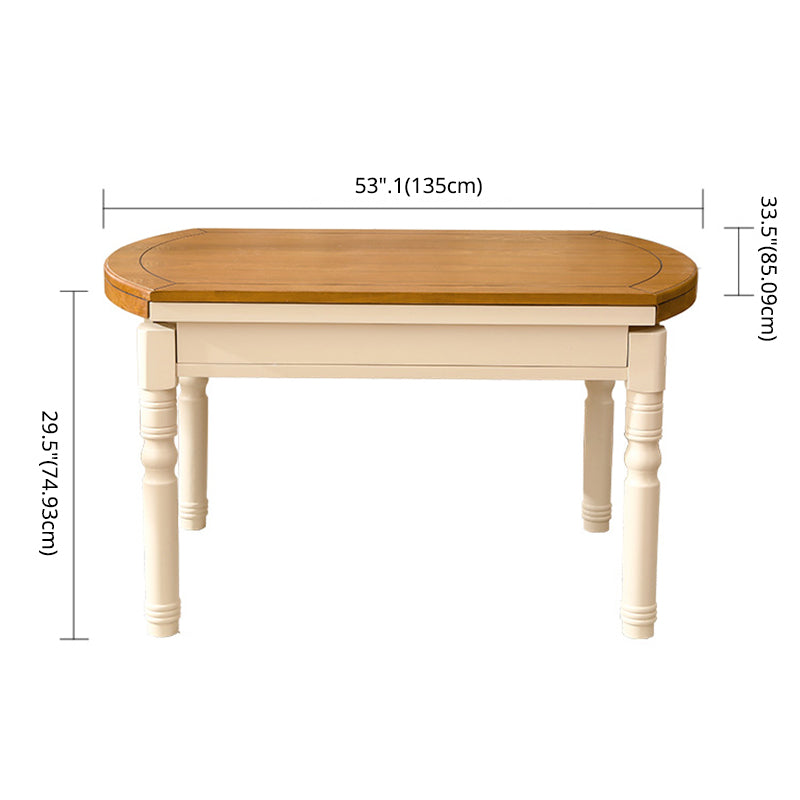 Traditional Solid Wood Dining Room Set with Rectangle Top and White Base Dining Furniture
