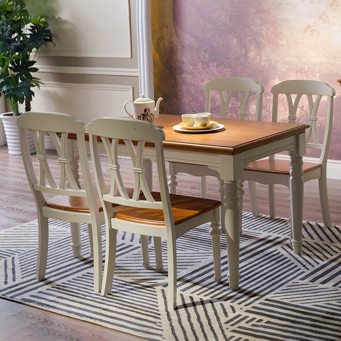 Traditional Wooden Dining Room Set with Rectangle Top and White Base Dining Furniture