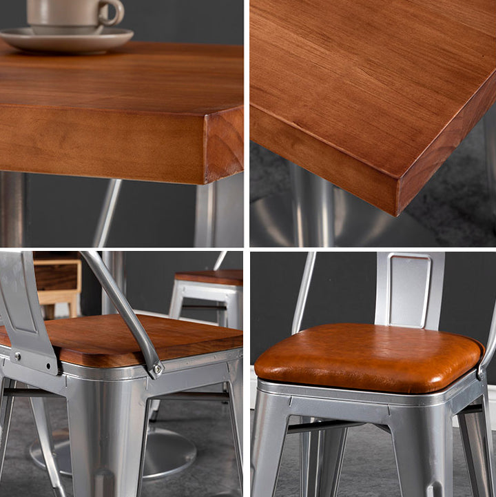 Industrial Wooden Dining Room Set with Rectangle Table and Iron Base Kitchen Table Set