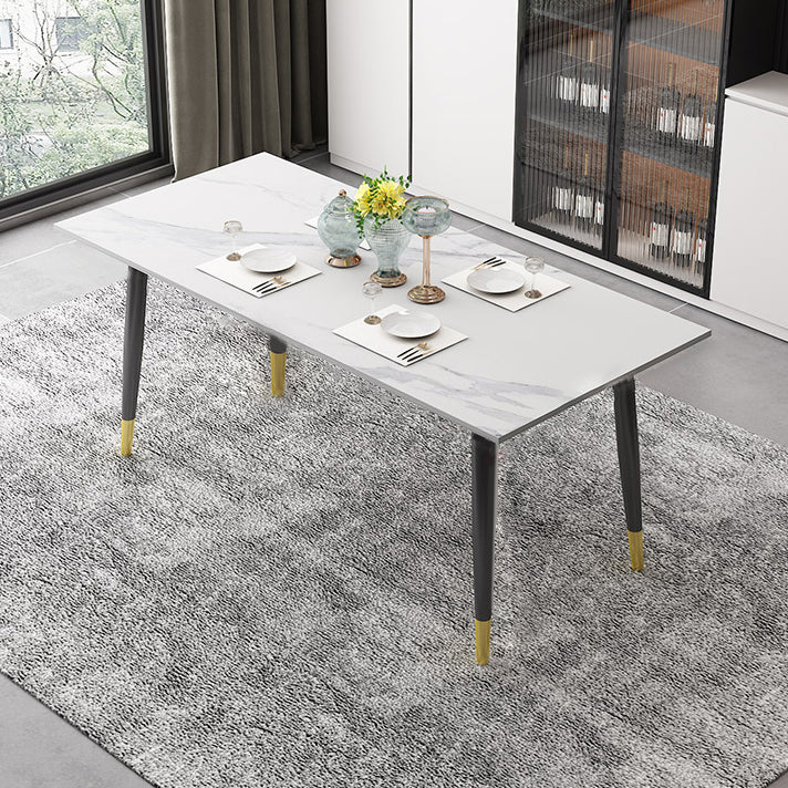 Traditional Sintered Stone Top Dining Set with 4 Black Metallic Legs for Dining Furniture